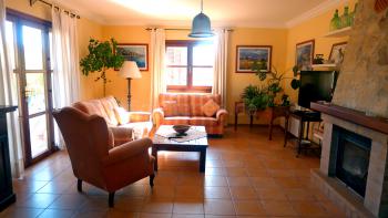 Wohnzimmer mit Kamin, Sat-TV und Internet